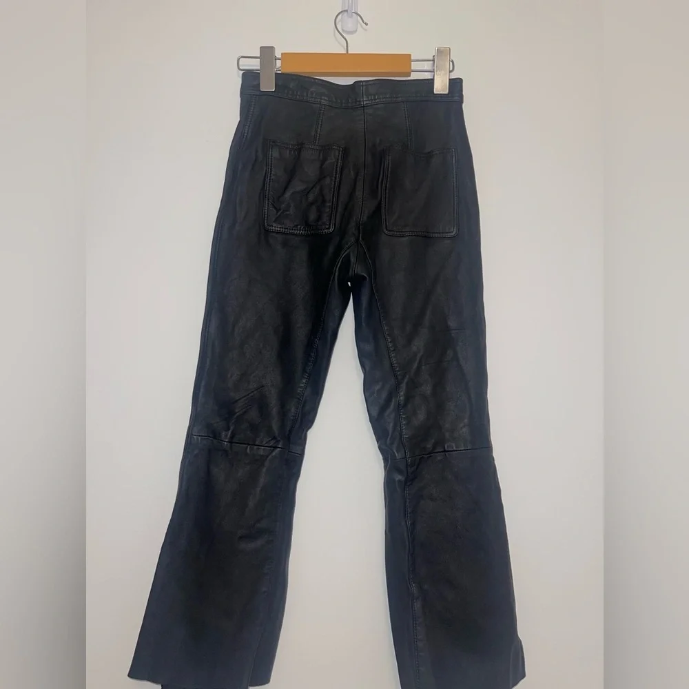 Sandro Paris Black Poesie Lamb Leather Flared Leg Crop Pants Women's US 2 capri - Picture 4 of 13